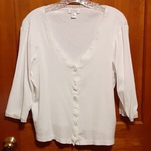 Christopher & Banks Lace Trim Button Down Top